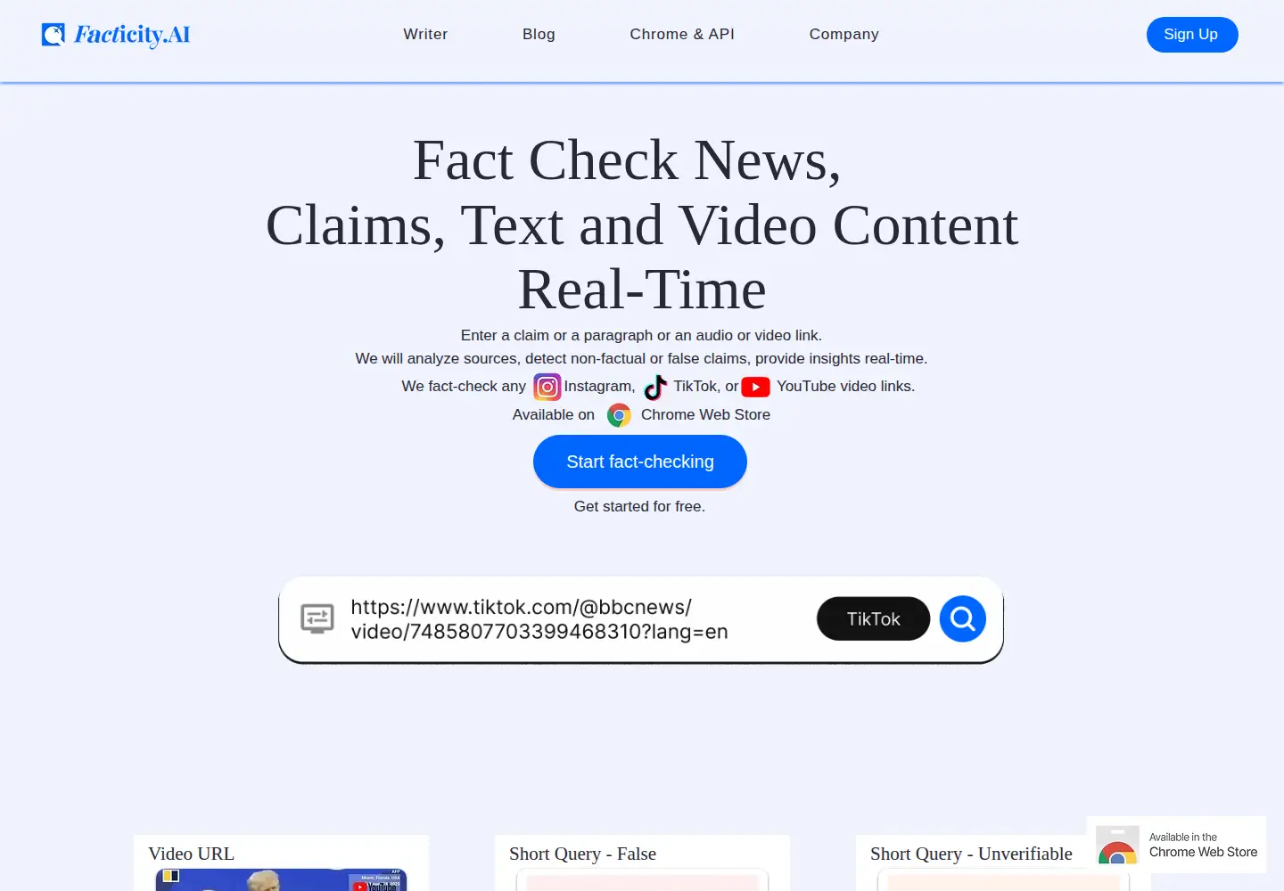 Captured homepage of facticity.ai in the current scan