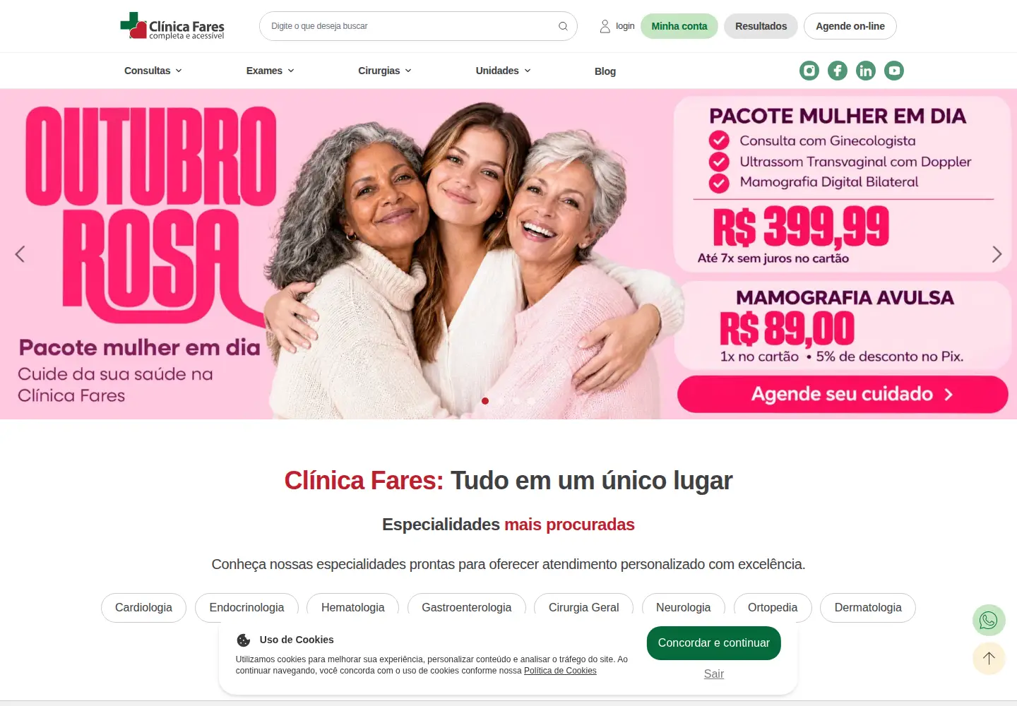 Screenshot of clinicafares.com.br