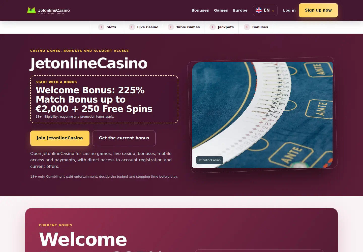 Screenshot of jetonlinecasino.eu