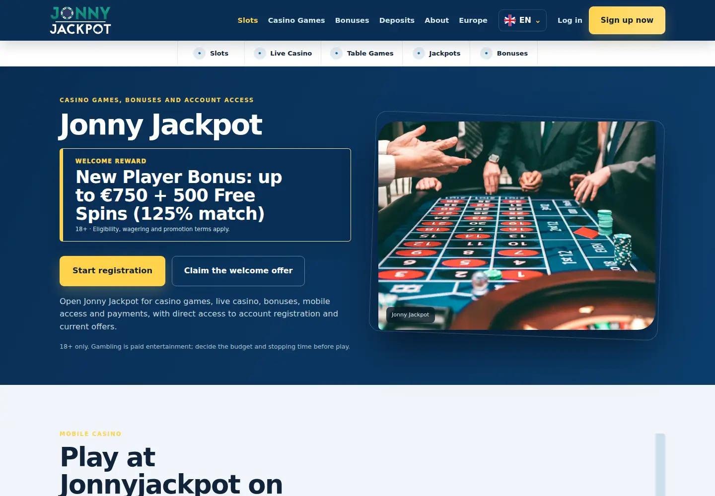 Screenshot of jonnyjackpot.eu