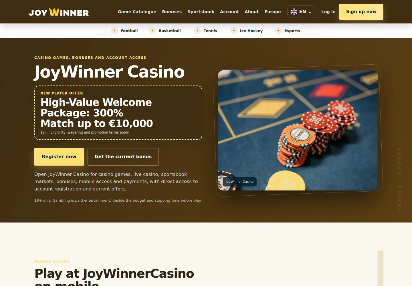 Screenshot of joywinnercasino.eu