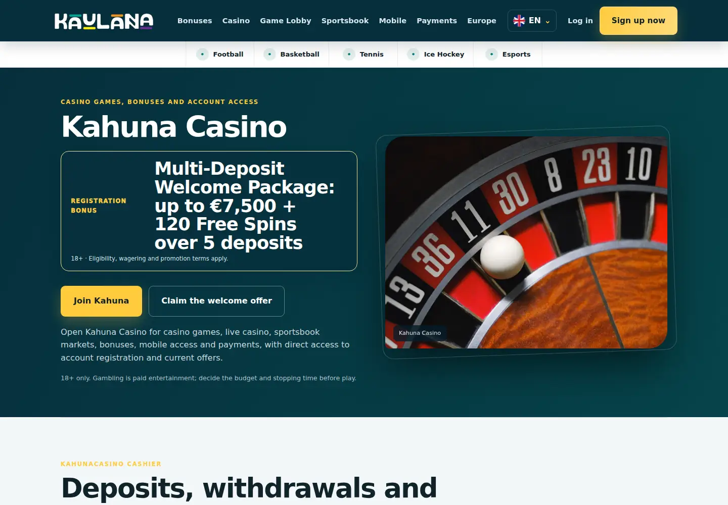 Screenshot of kahunacasino.eu