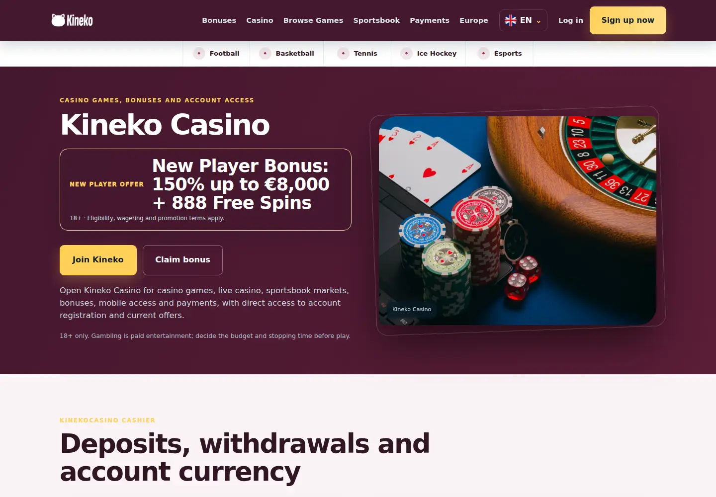 Screenshot of kinekocasino.eu