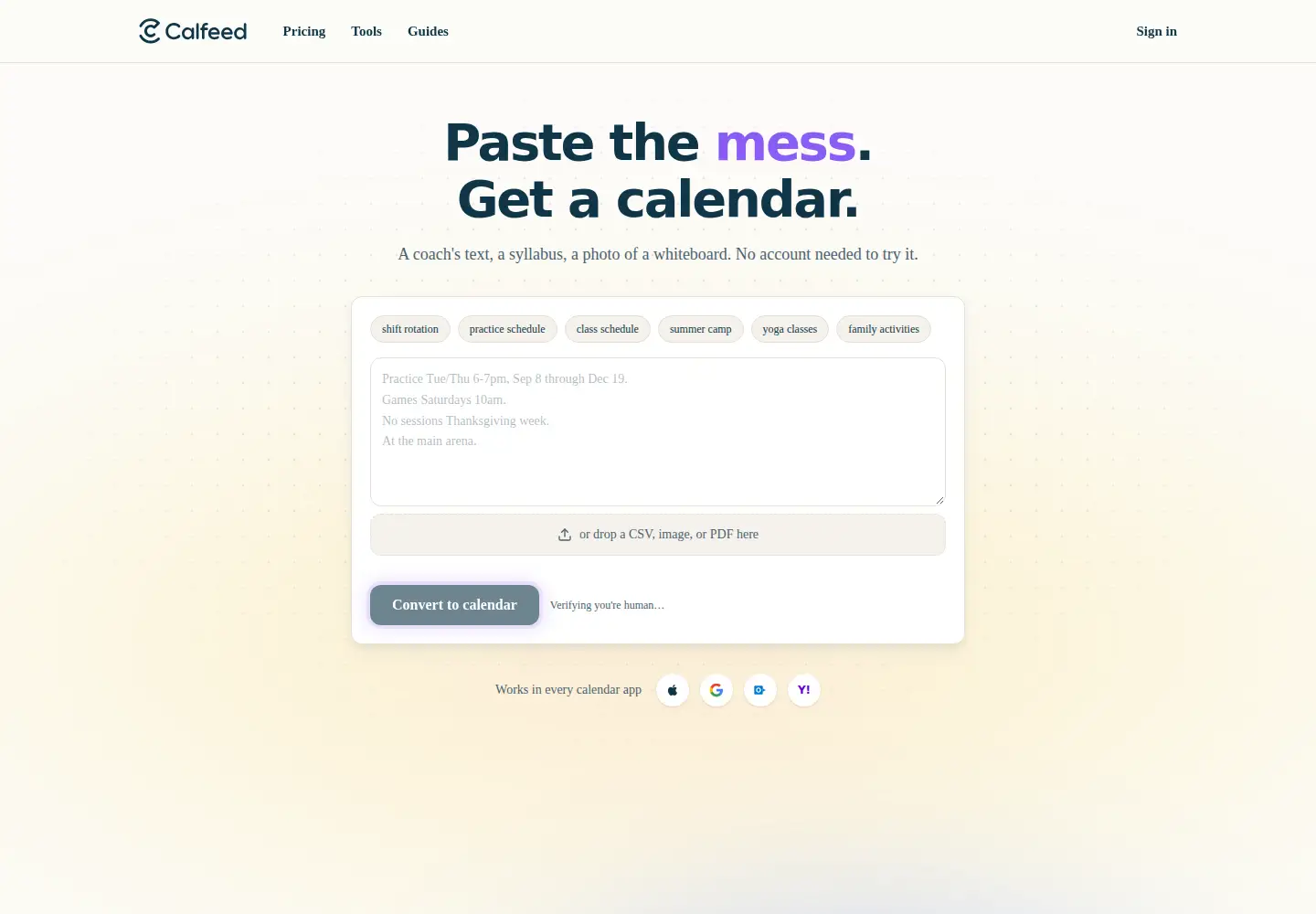 Screenshot of calfeed.ai