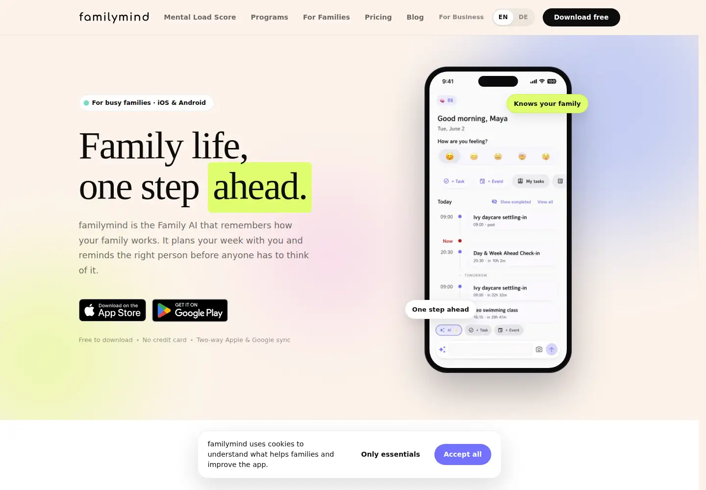 Captured homepage of familymind.ai in the current scan