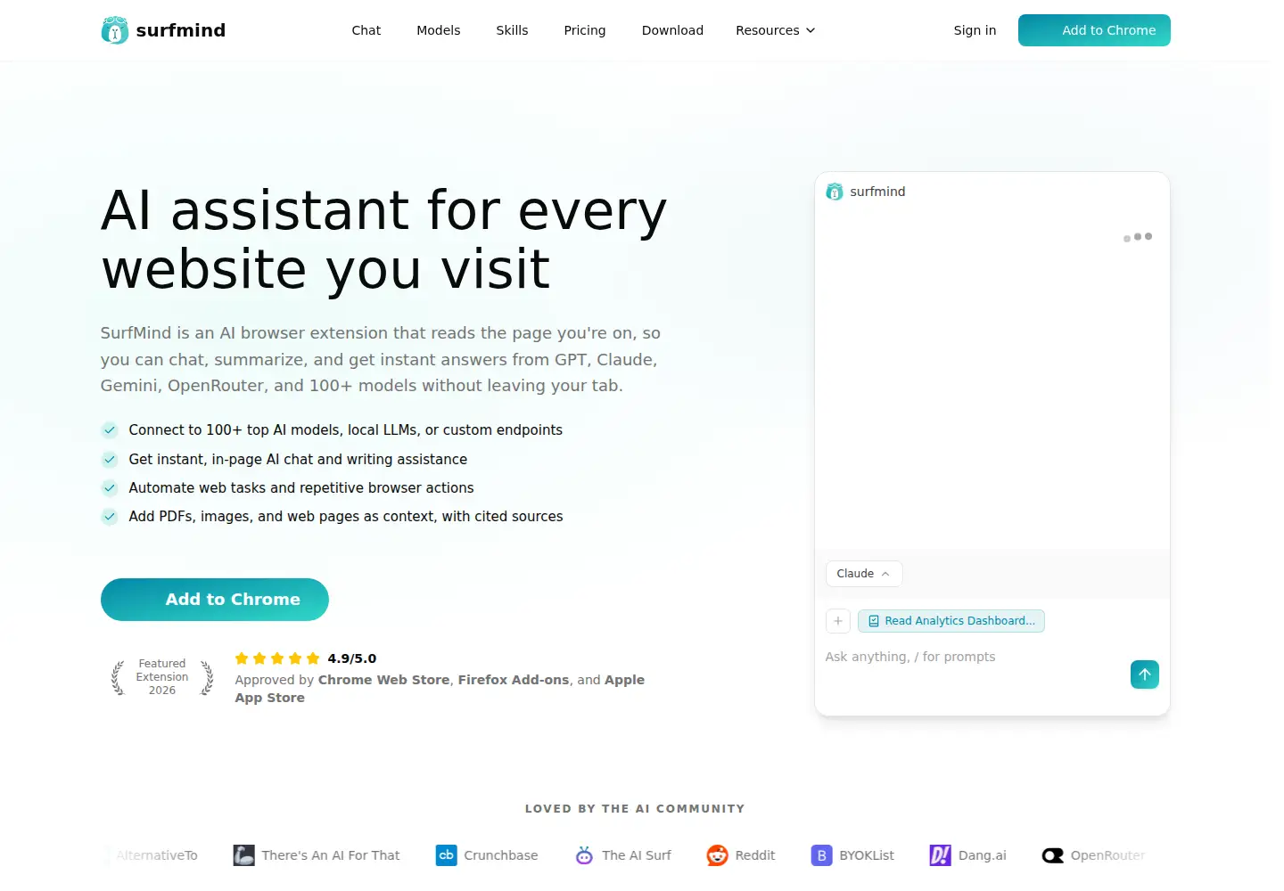 Captured homepage of surfmind.ai in the current scan