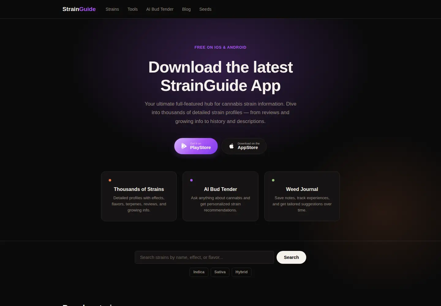 Screenshot of strainguide.app