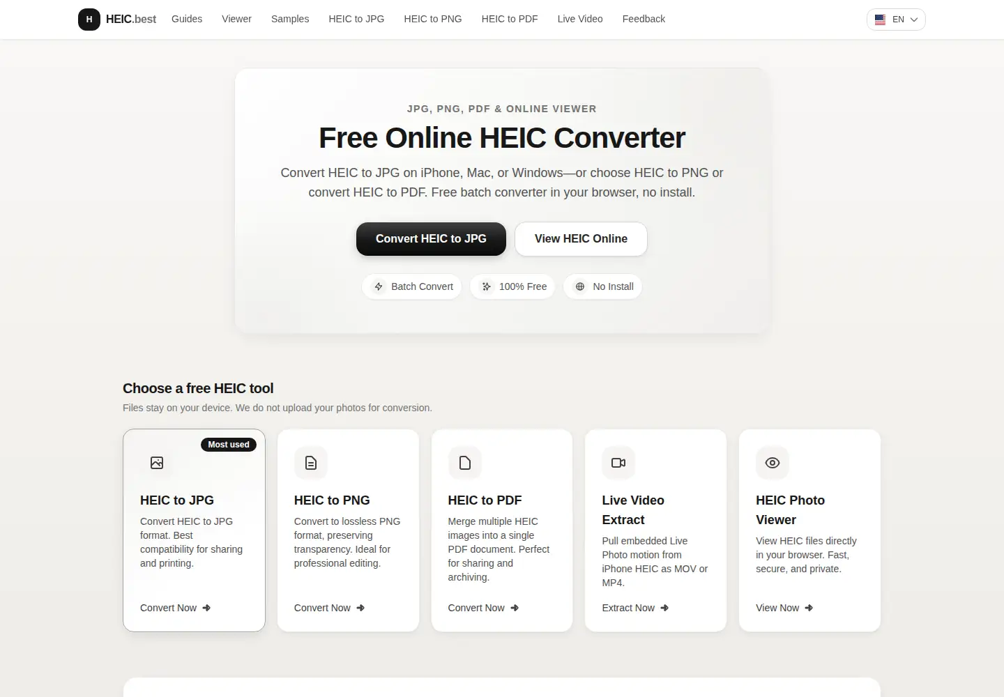 Captured homepage of heic.best in the current scan