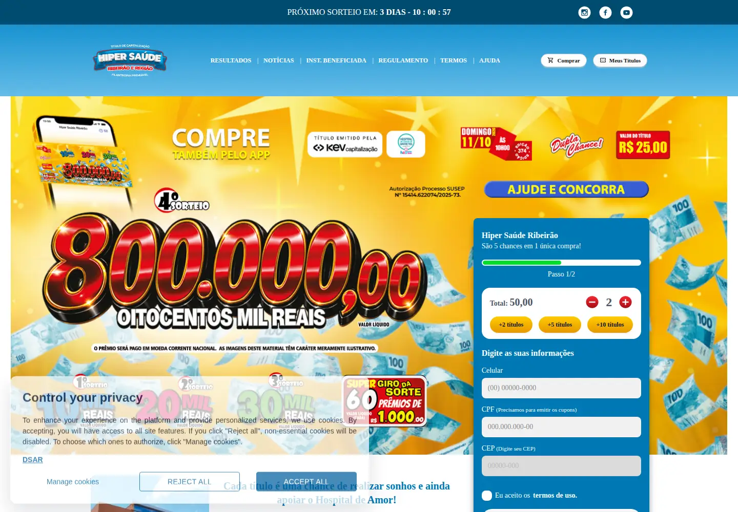 Screenshot of hipersauderibeirao.com.br