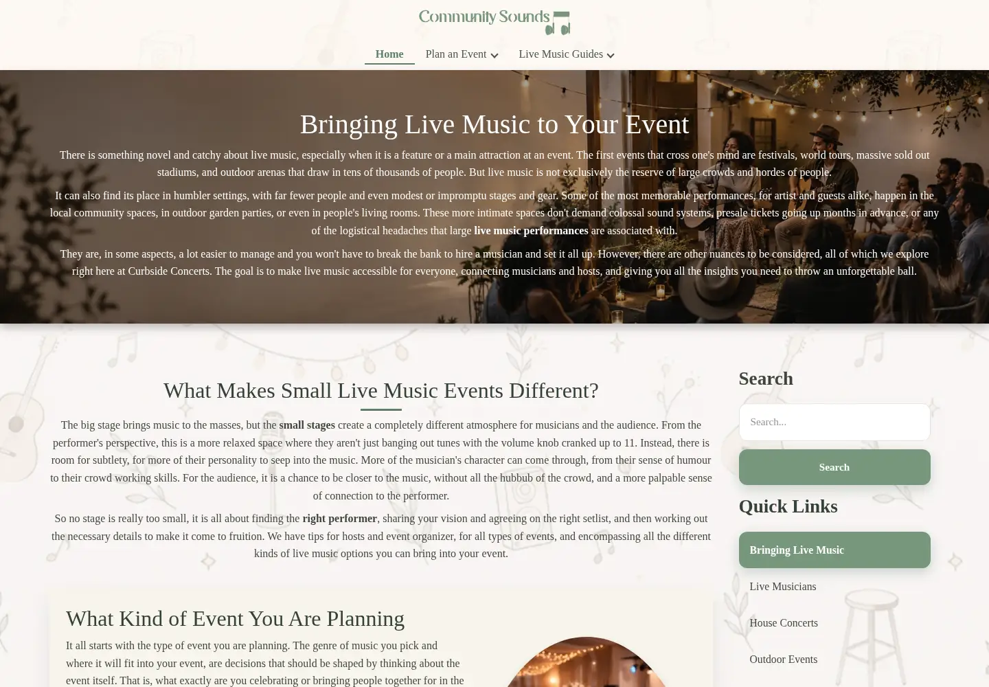 Captured homepage of curbsideconcerts.ca in the current scan