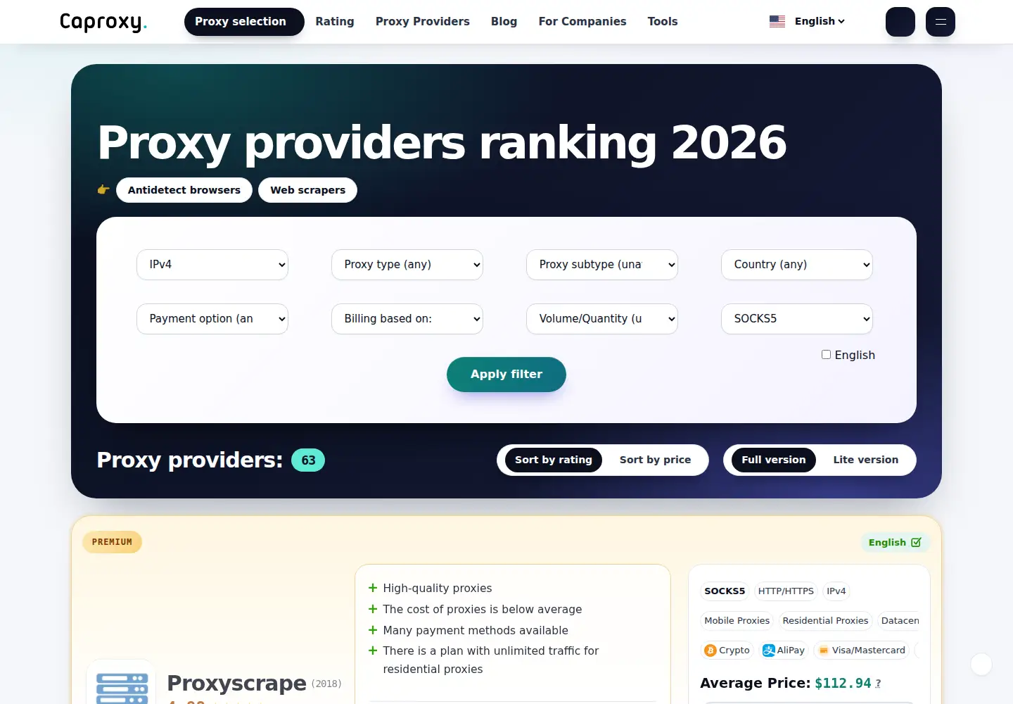 Captured homepage of caproxy.com in the current scan