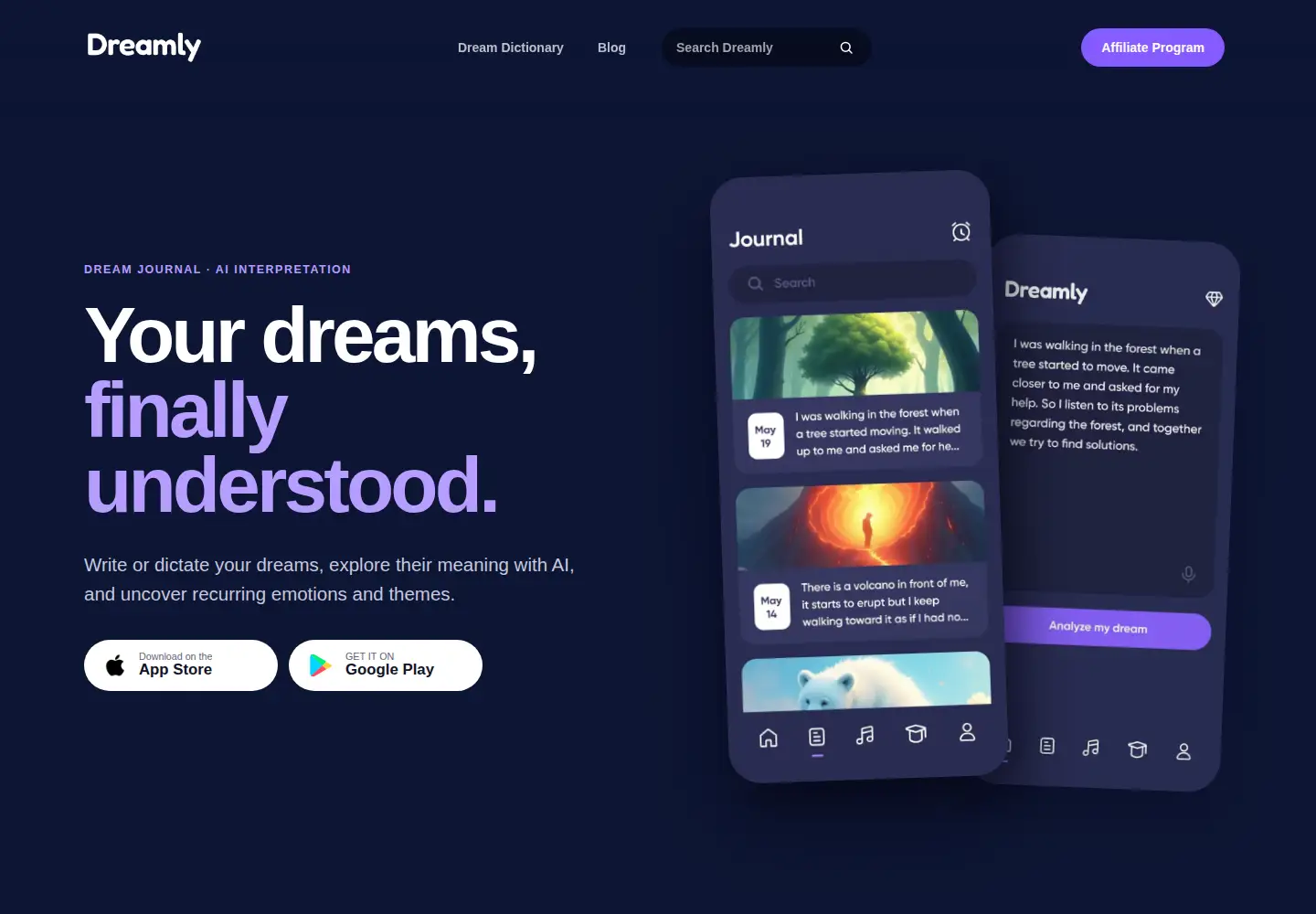 Captured homepage of dreamly-app.com in the current scan