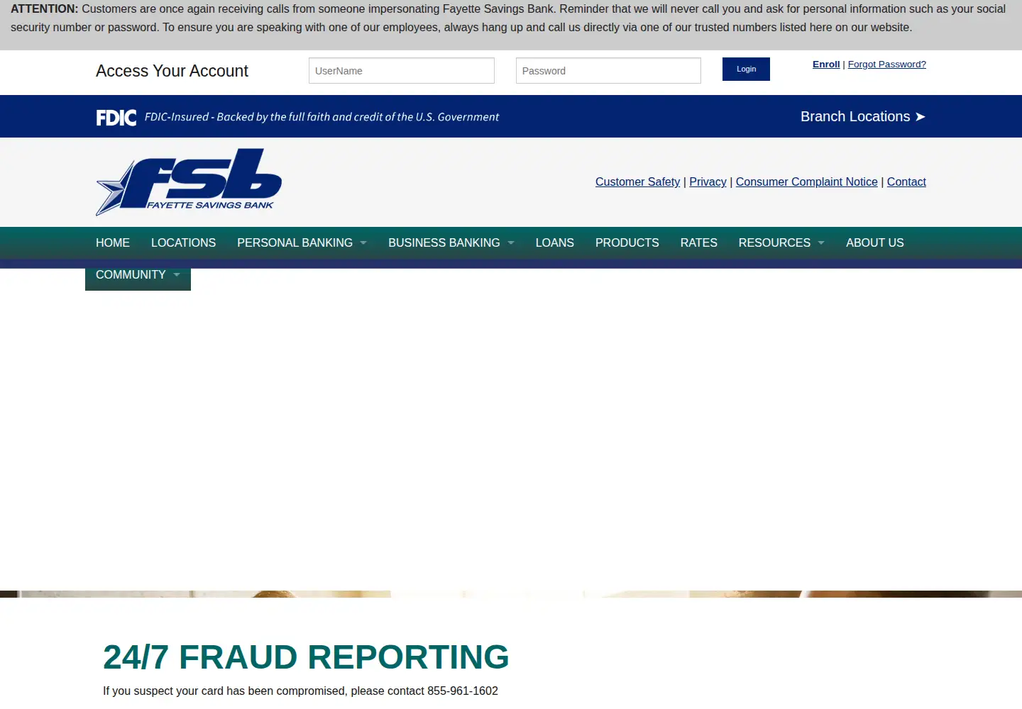 Screenshot of fayettesavings.com