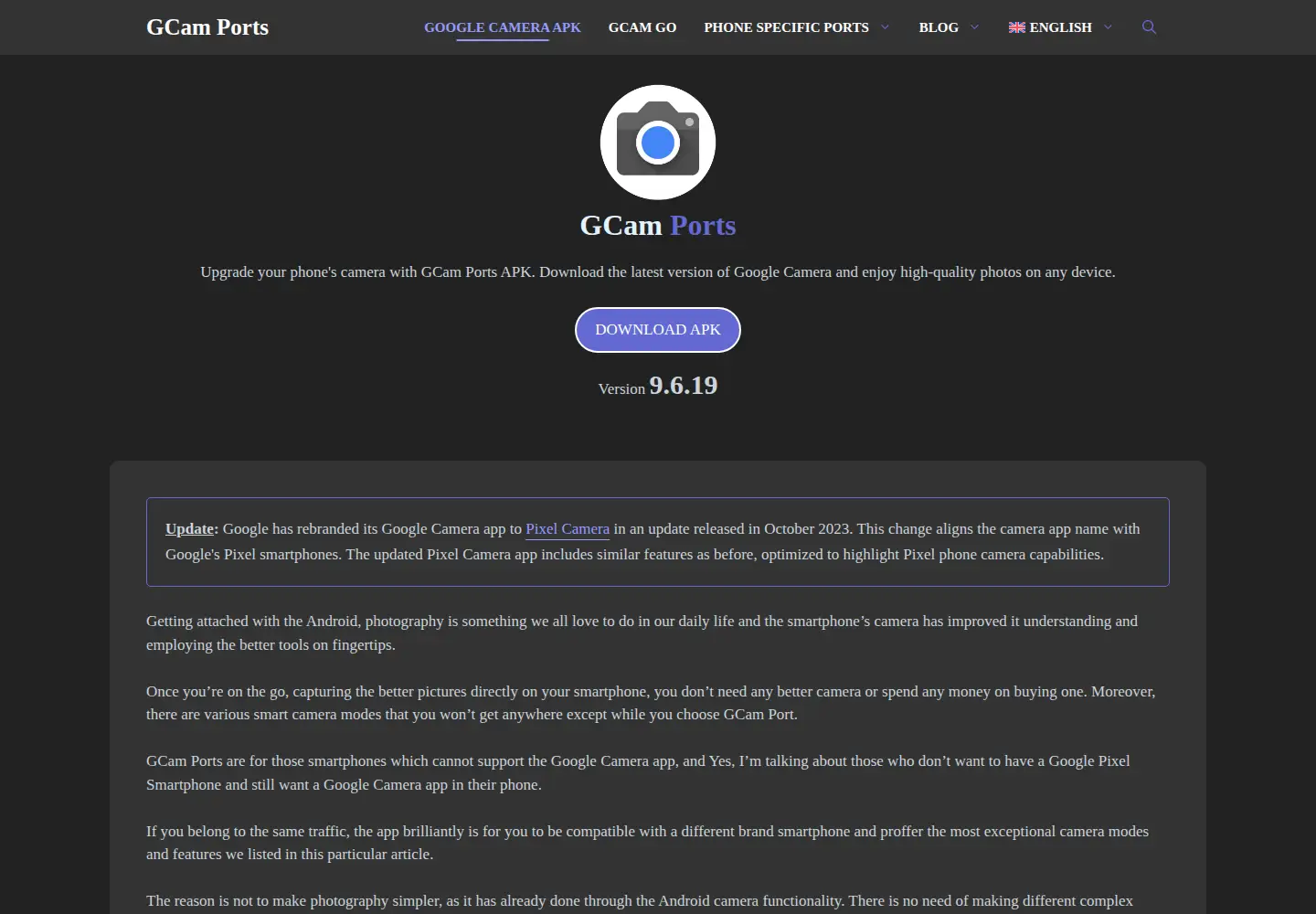 Screenshot of gcamports.com