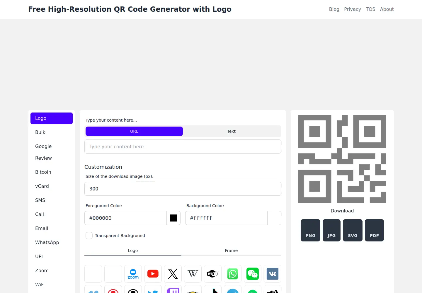 Captured homepage of high-qr-code-generator.com in the current scan
