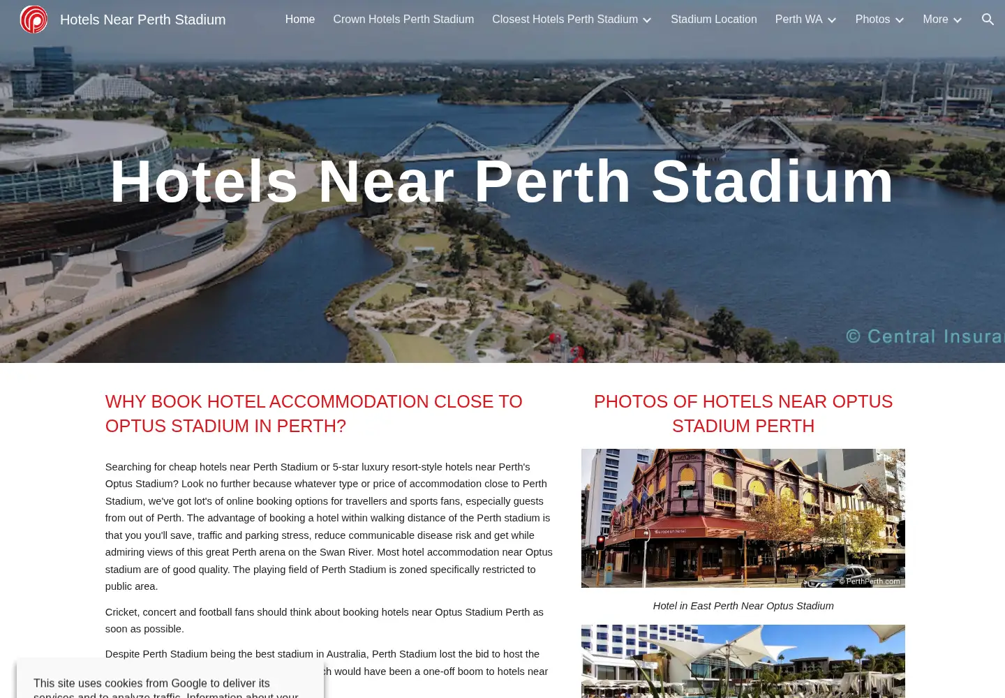 Captured homepage of hotelsnearperthstadium.com in the current scan