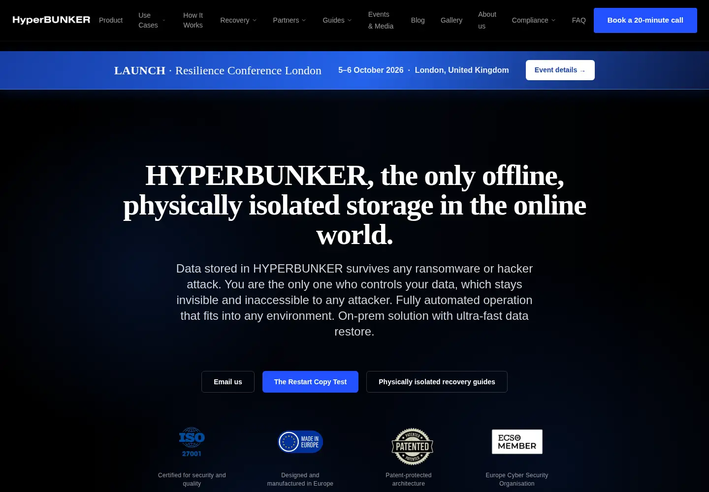 Captured homepage of hyperbunker.com in the current scan