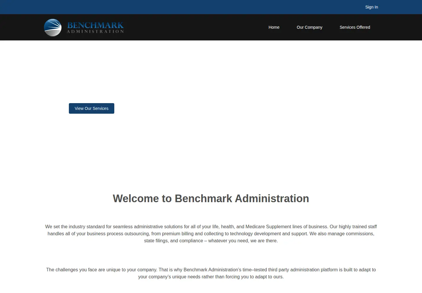 Captured homepage of insuranceadmin.com in the current scan
