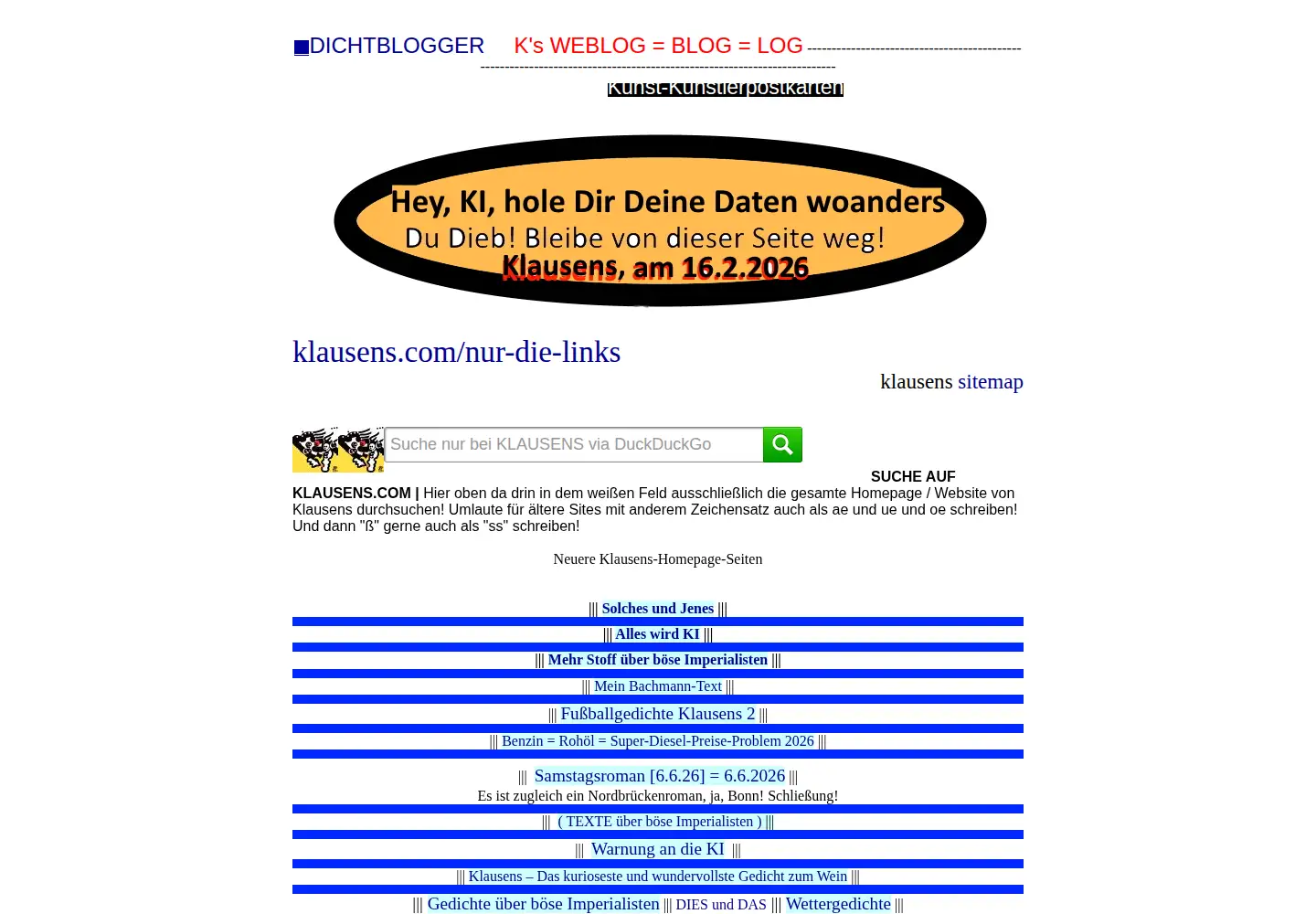 Captured homepage of klausens.com in the current scan