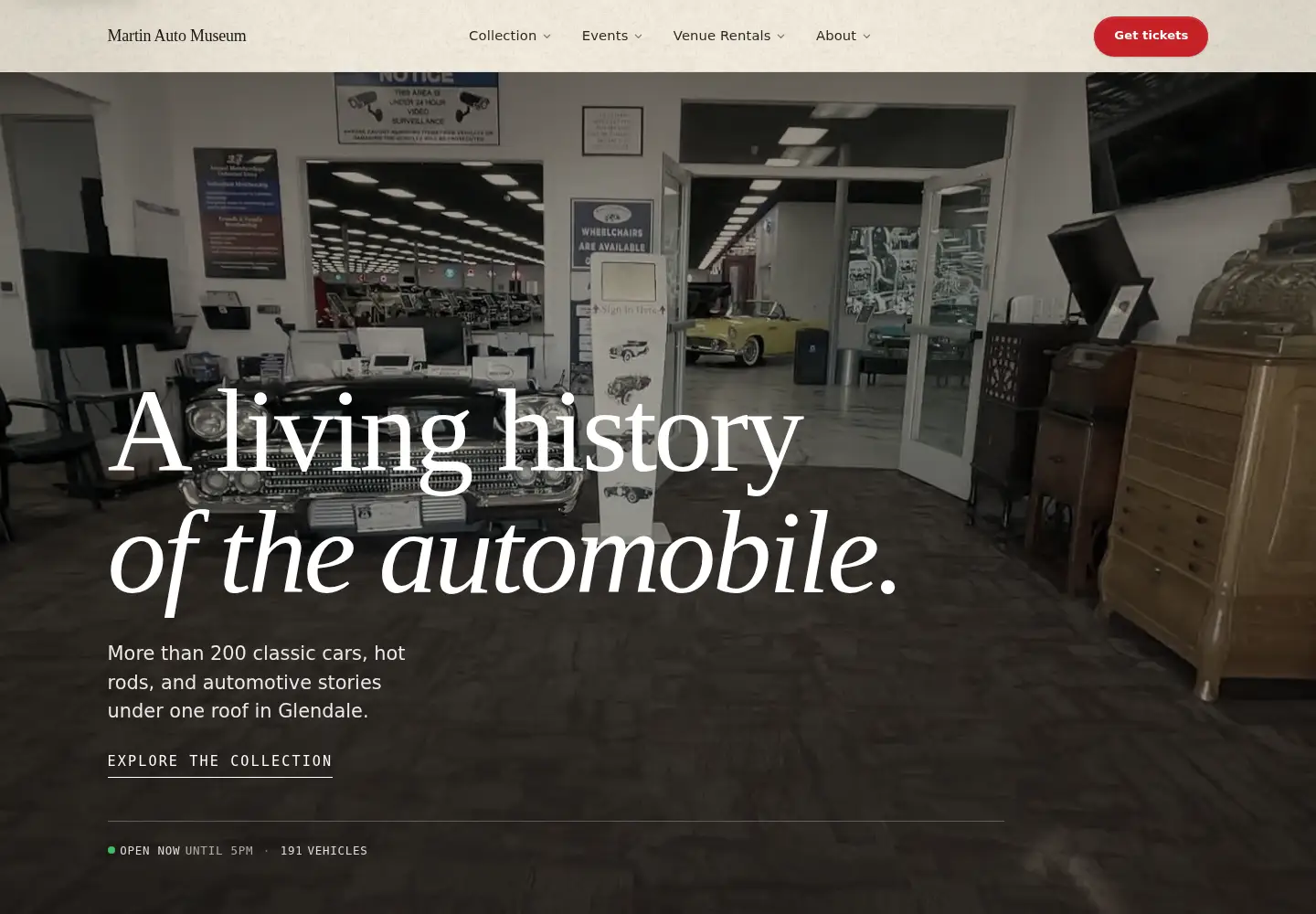 Captured homepage of martinautomuseum.com in the current scan