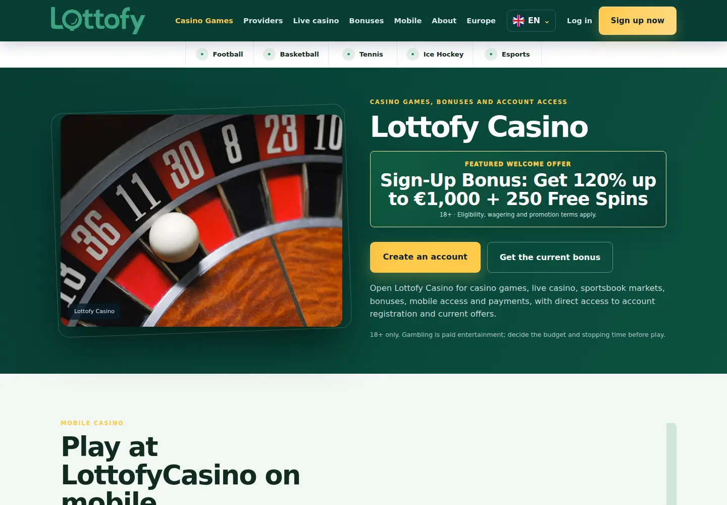 Screenshot of lottofycasino.eu