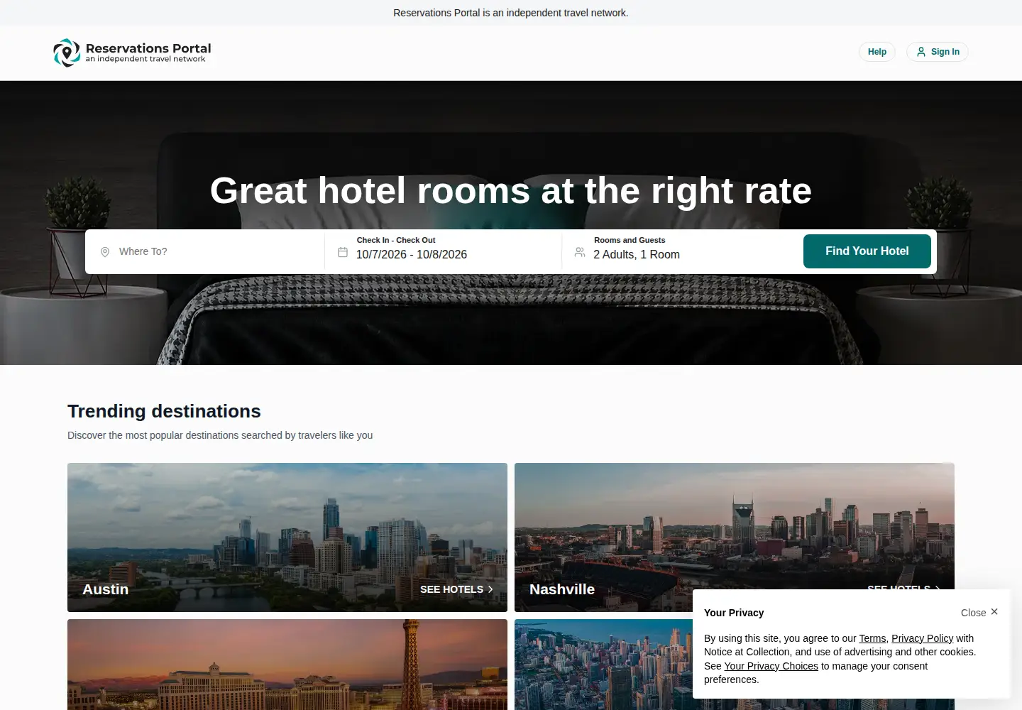 Captured homepage of reservationsportal.com in the current scan