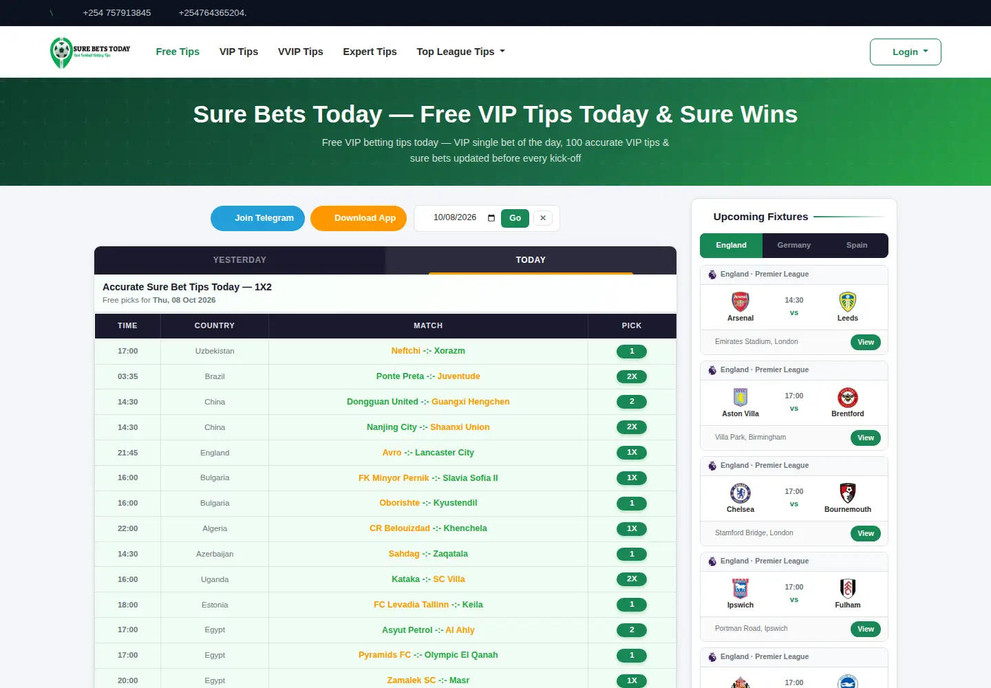 Screenshot of surebetstoday.com