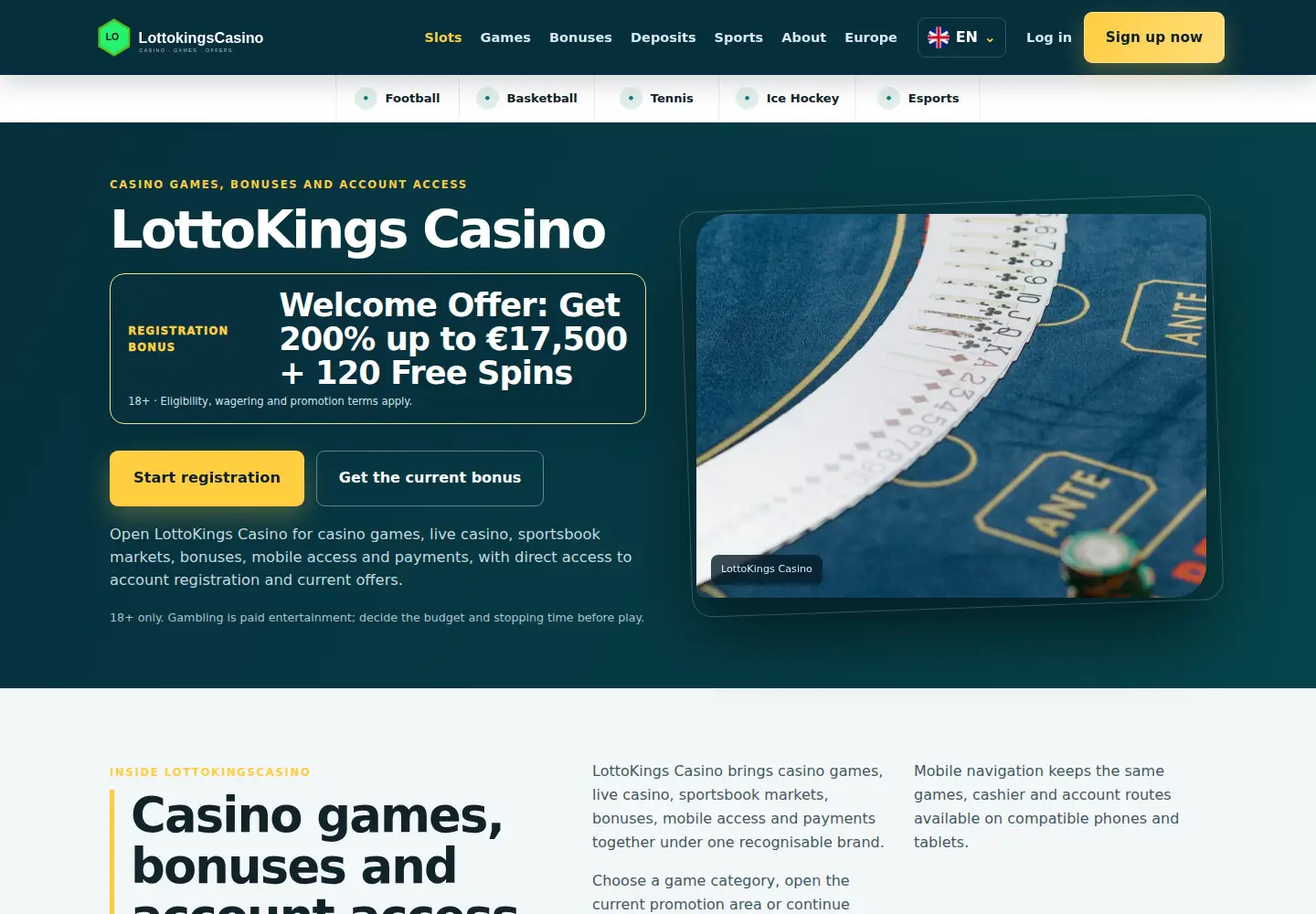 Screenshot of lottokingscasino.eu