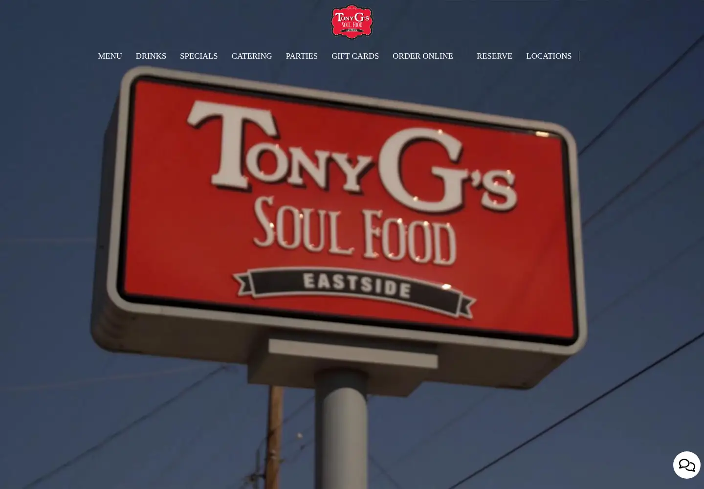 Captured homepage of tonygssoulfood.com in the current scan