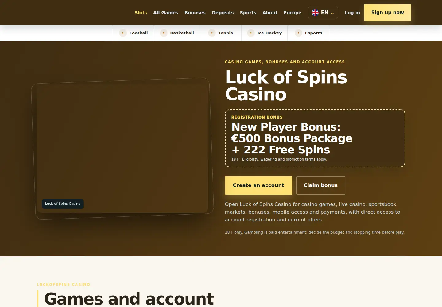 Screenshot of luckofspins.eu
