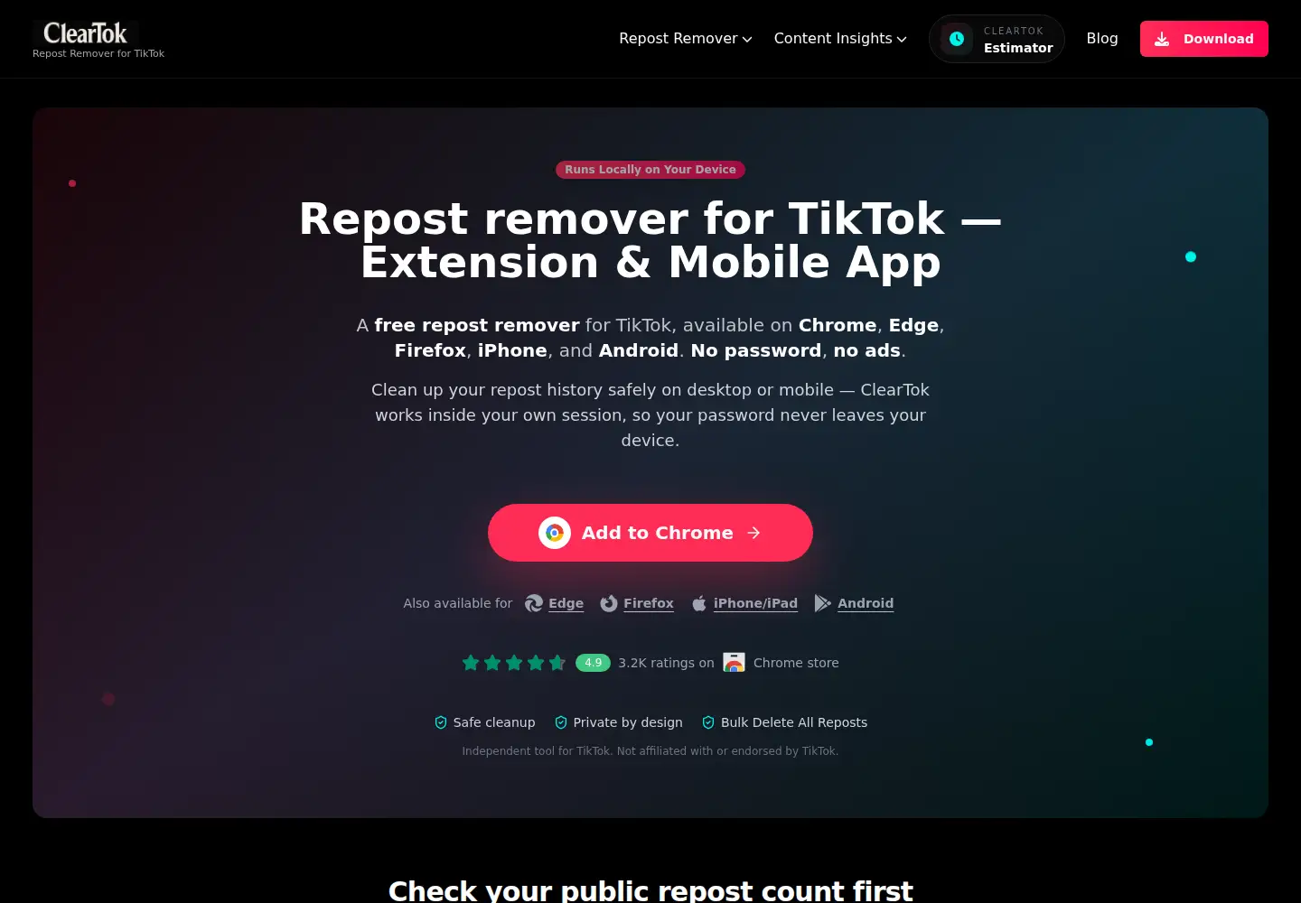 Captured homepage of cleartok.io in the current scan