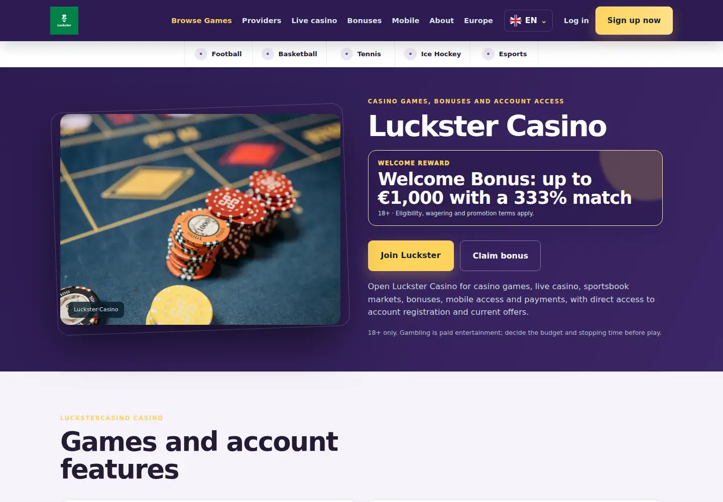 Screenshot of luckstercasino.eu