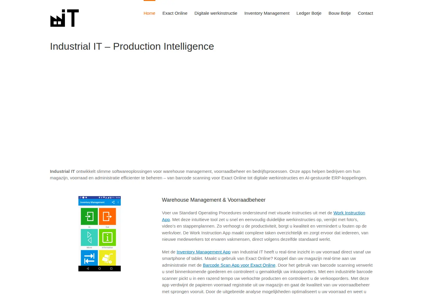 Captured homepage of industrialit.nl in the current scan