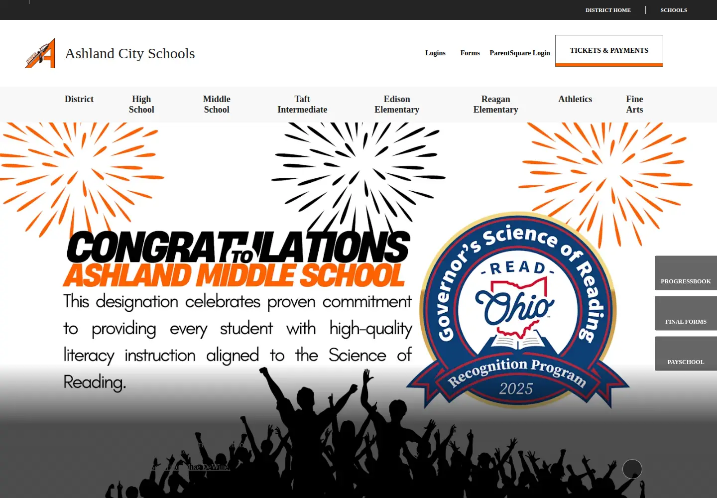 Captured homepage of ashlandcityschools.org in the current scan