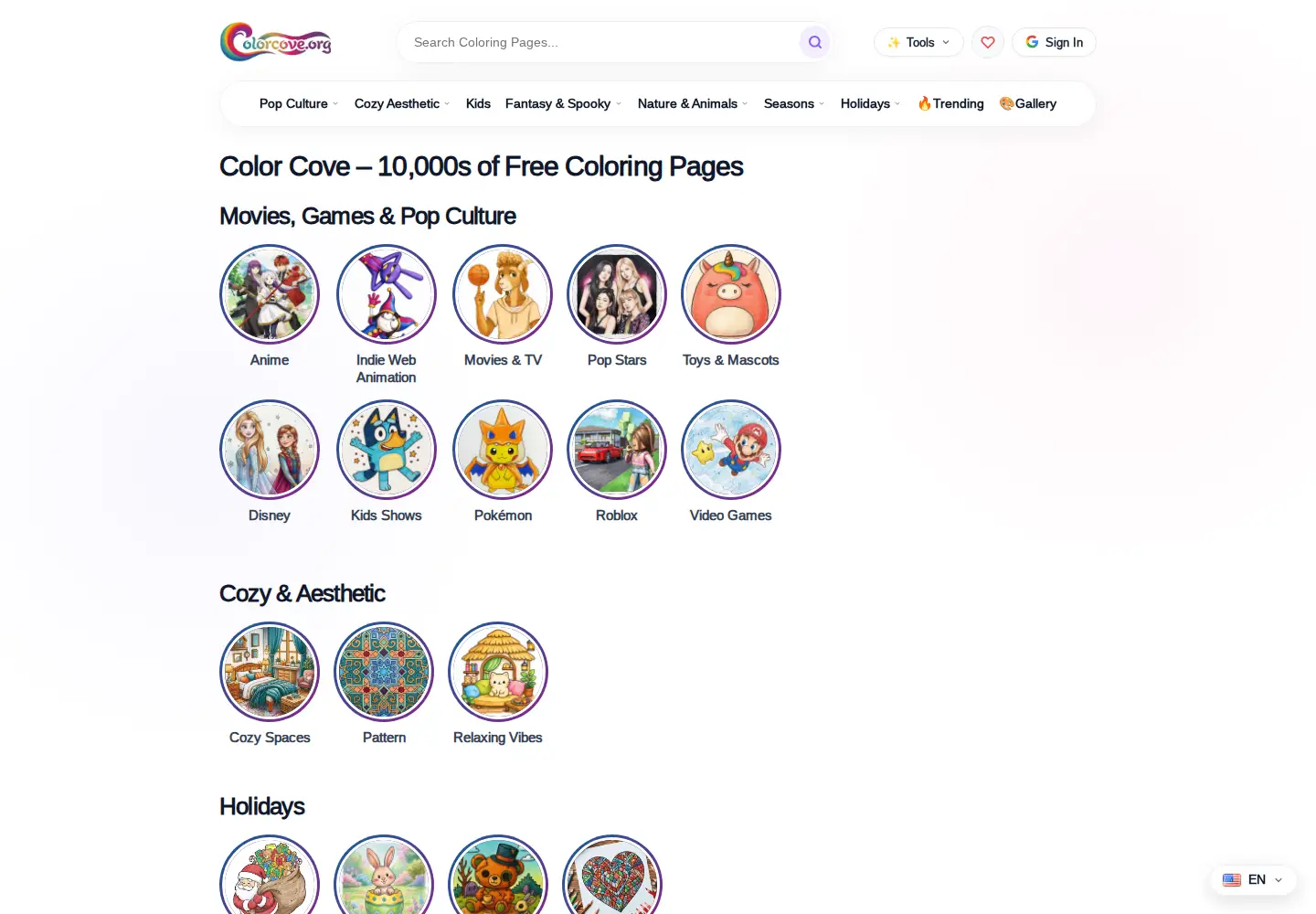 Captured homepage of colorcove.org in the current scan