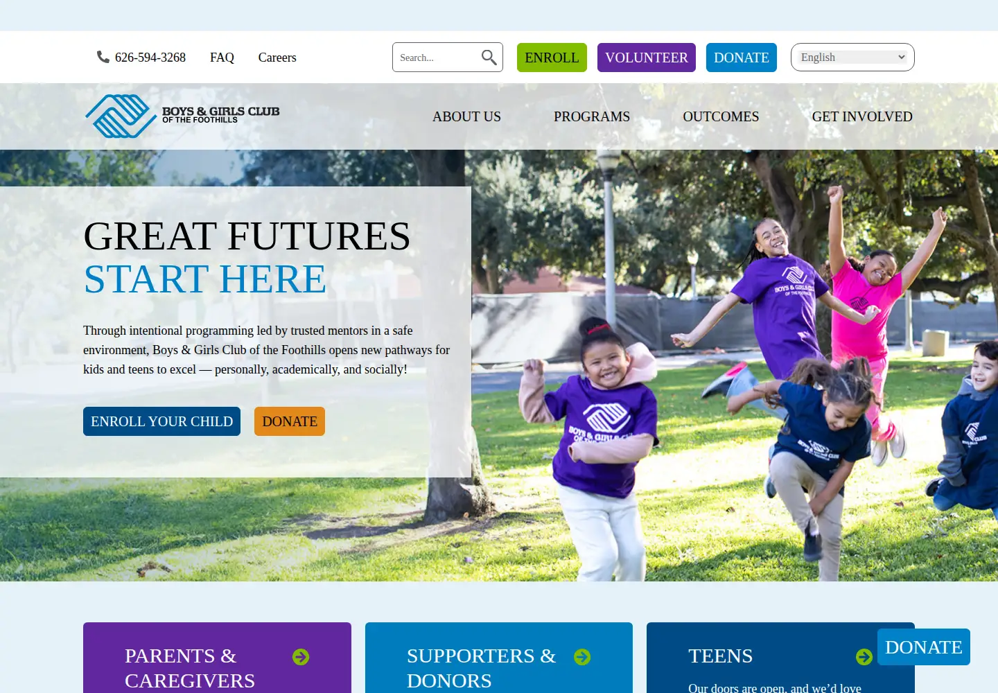 Screenshot of foothillsbgc.org