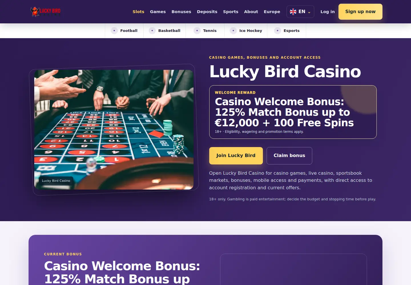 Screenshot of luckybirdcasino.eu
