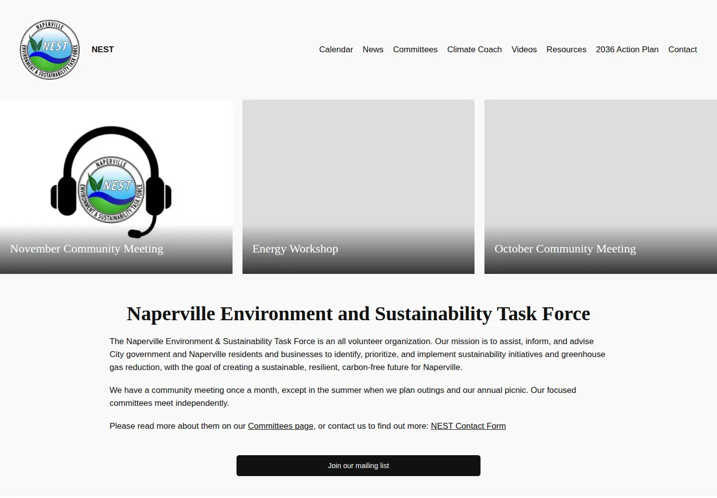 Captured homepage of sustainnaperville.org in the current scan