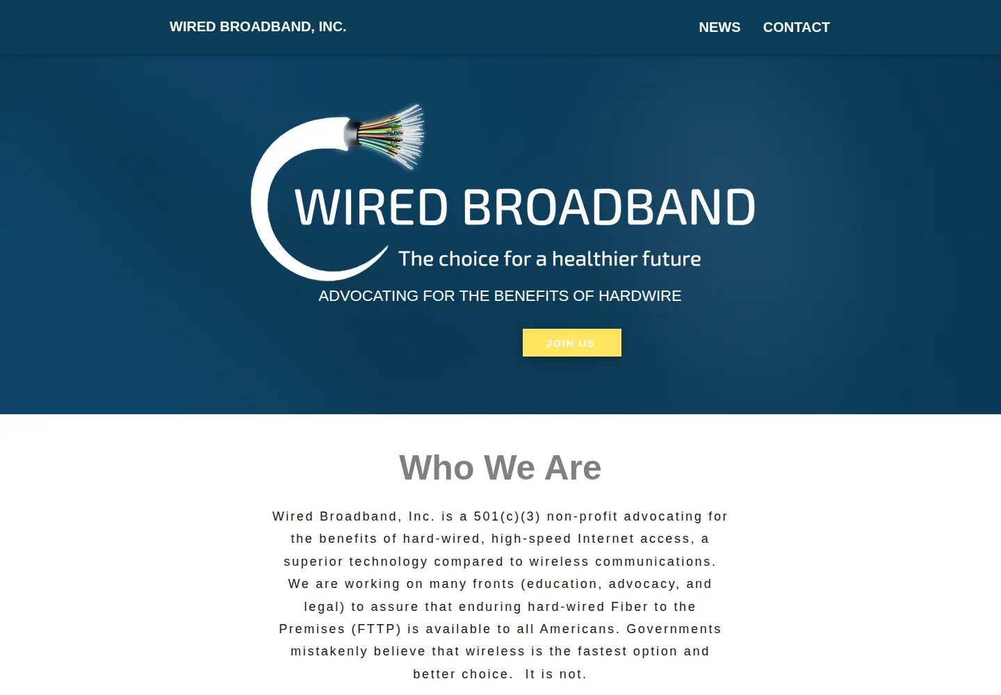Captured homepage of wiredbroadband.org in the current scan