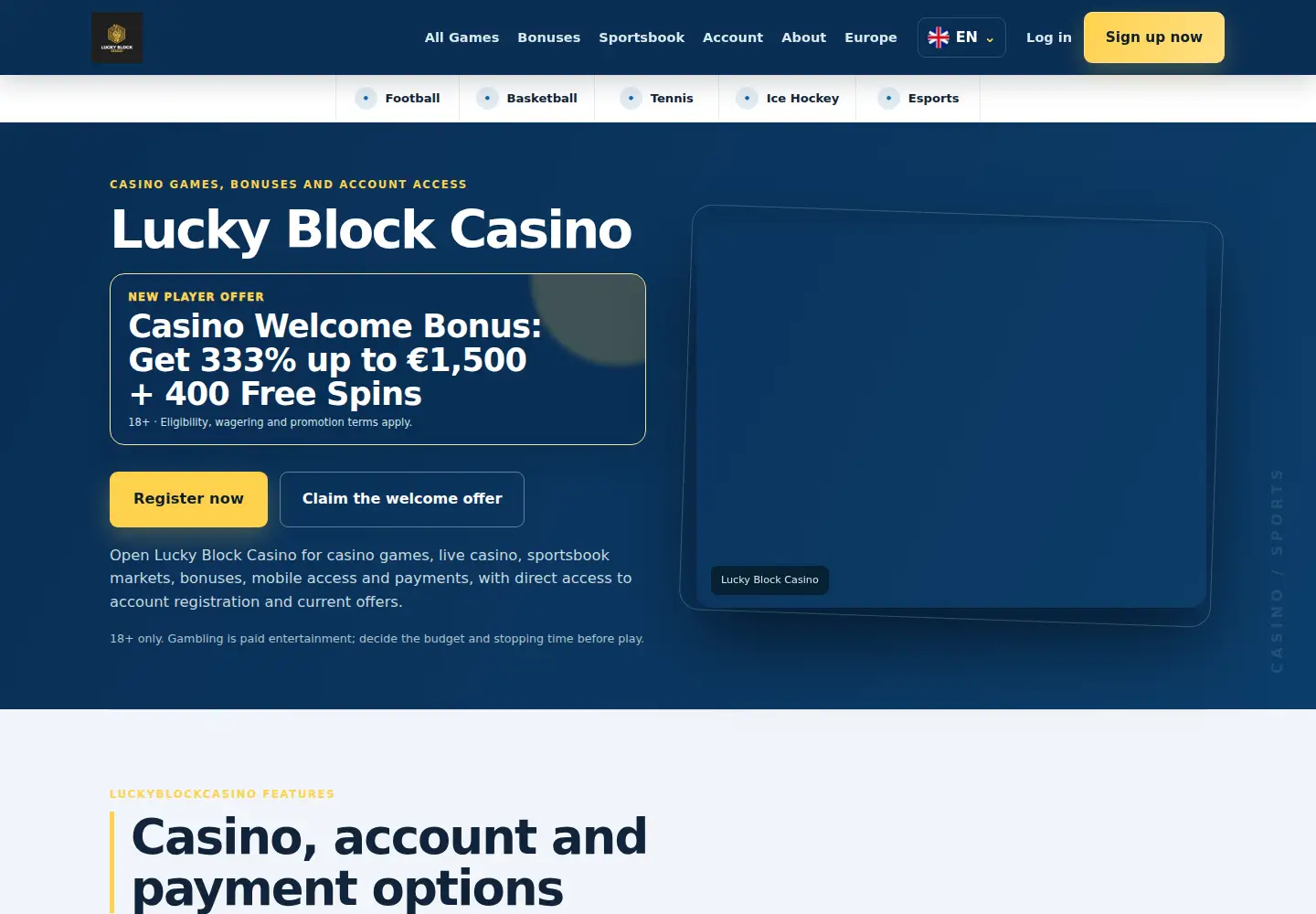 Screenshot of luckyblockcasino.eu