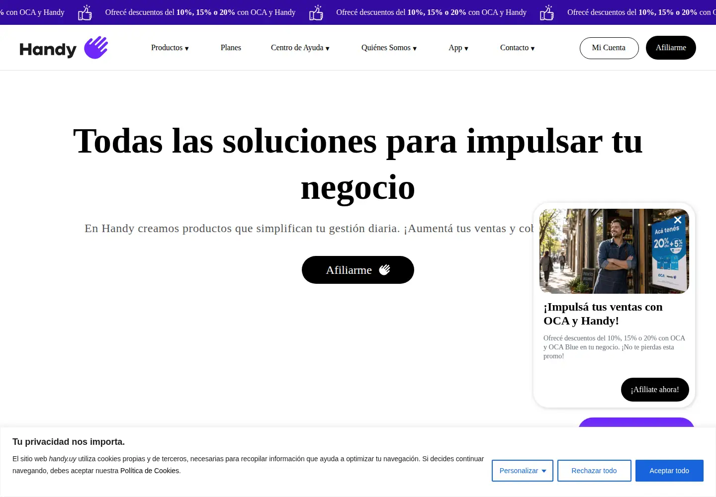 Captured homepage of handy.uy in the current scan