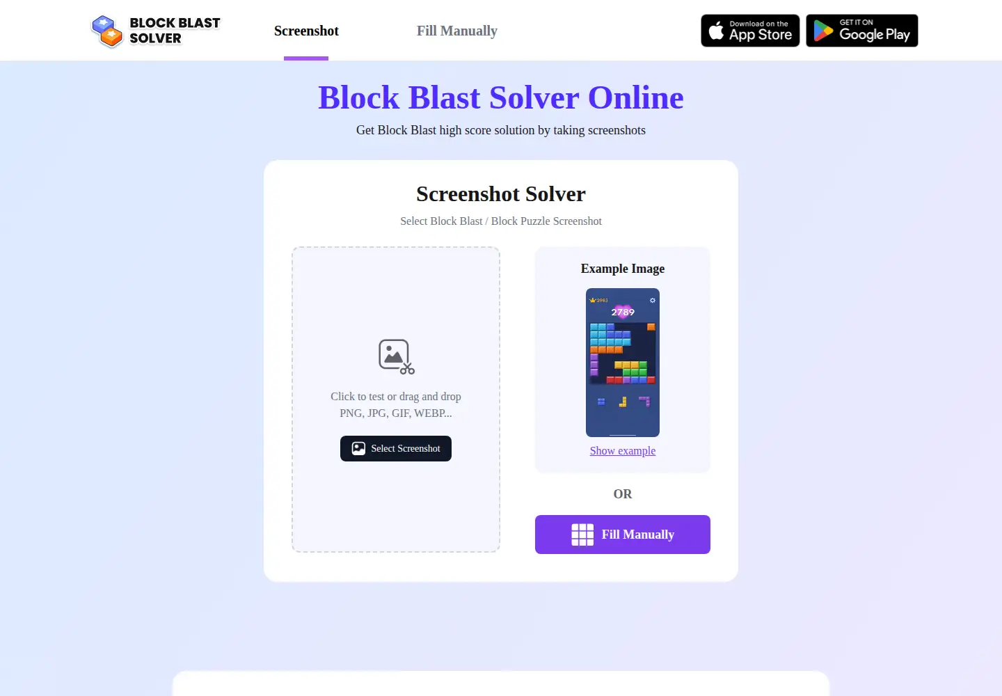 Captured homepage of blockblastsolver.ai in the current scan