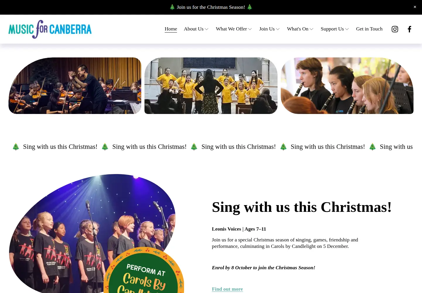Captured homepage of musicforcanberra.org.au in the current scan