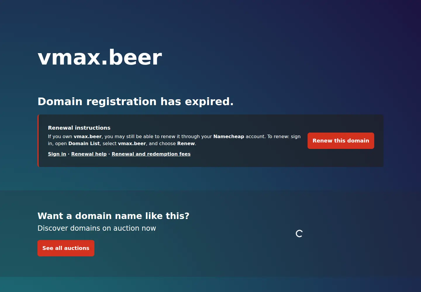Captured homepage of vmax.beer in the current scan