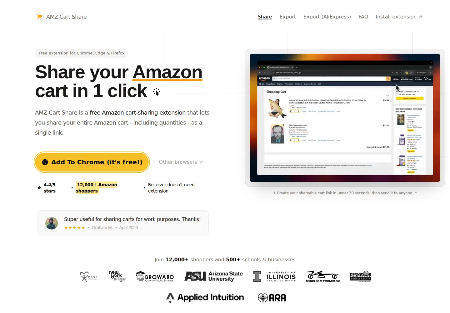 Screenshot of amzcartshare.com