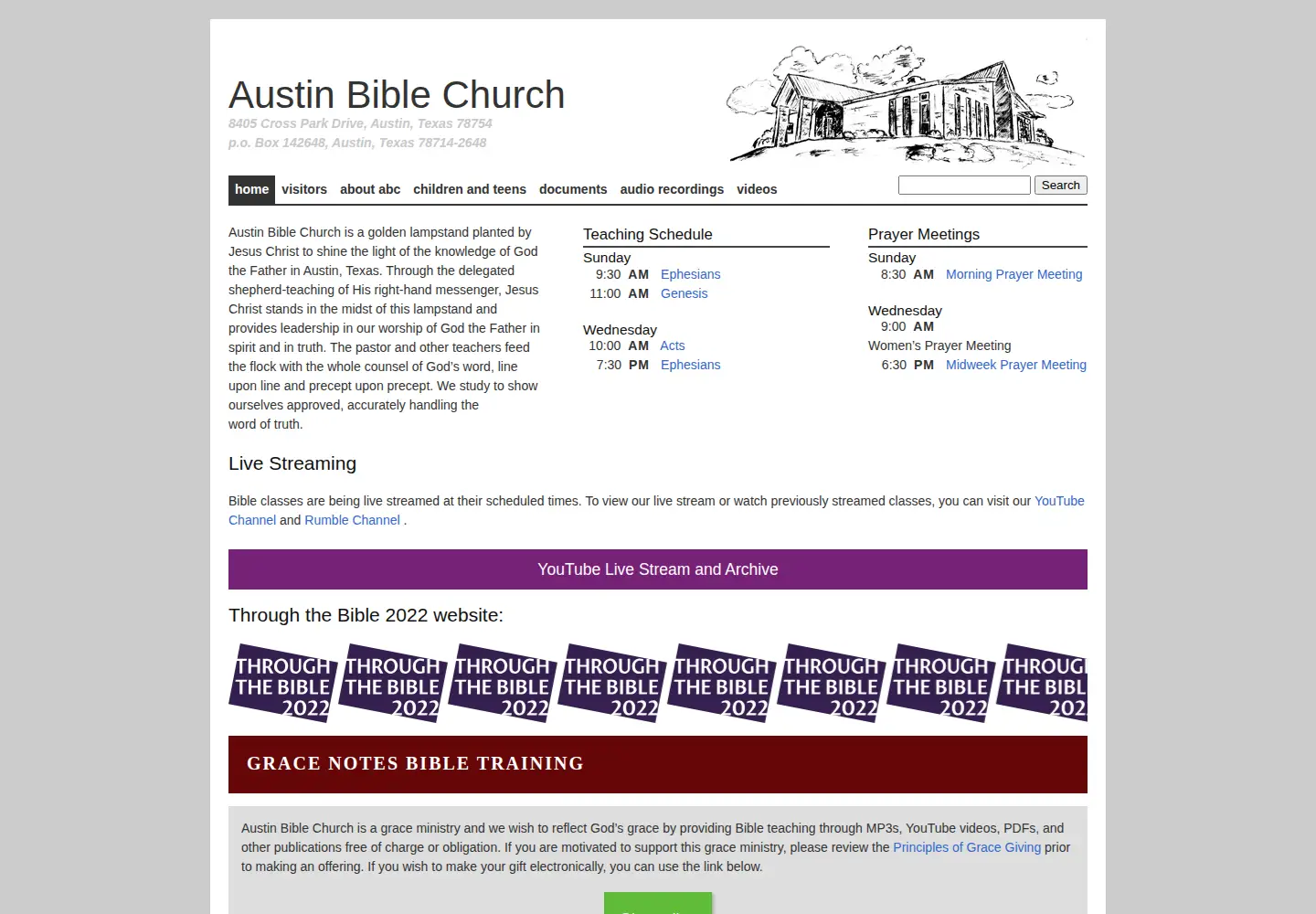 Captured homepage of austinbiblechurch.com in the current scan