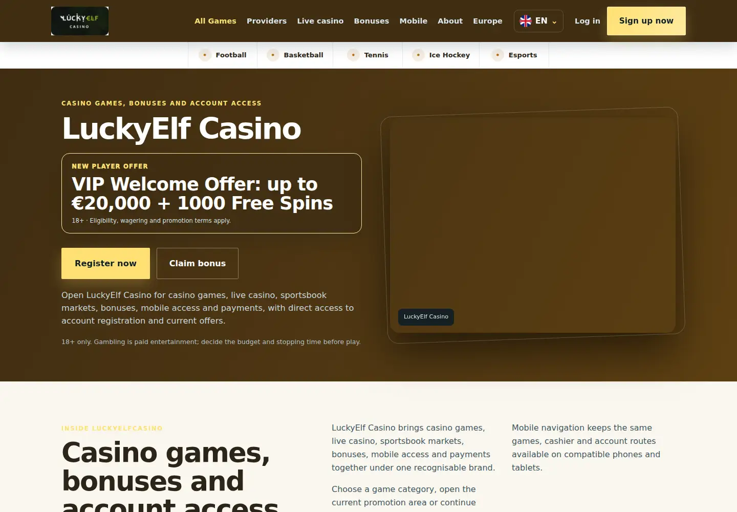 Screenshot of luckyelfcasino.eu