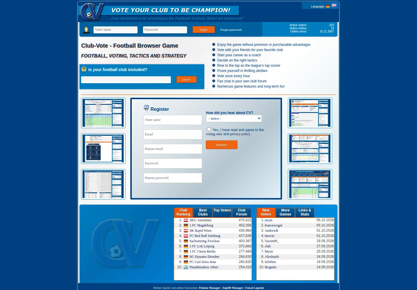 Captured homepage of club-vote.com in the current scan