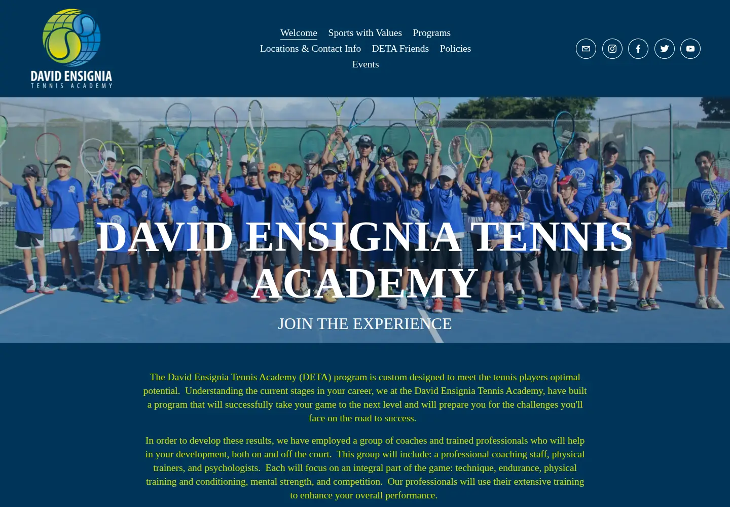 Captured homepage of davidensigniatennis.com in the current scan