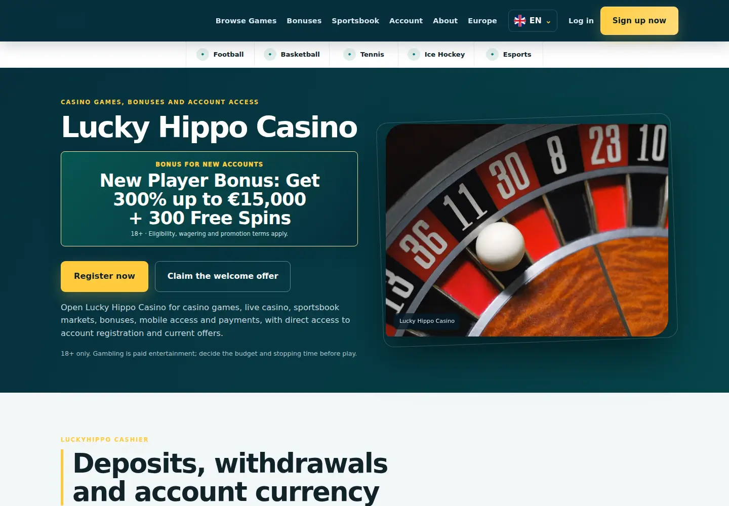 Screenshot of luckyhippo-casino.eu